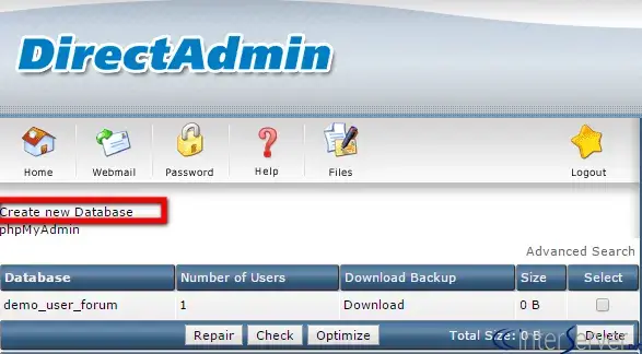 گزینه Create new Database را انتخاب کنید.