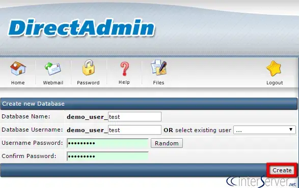 نام دیتابیس، نام کاربر و رمز عبور دلخواه را وارد کنید.